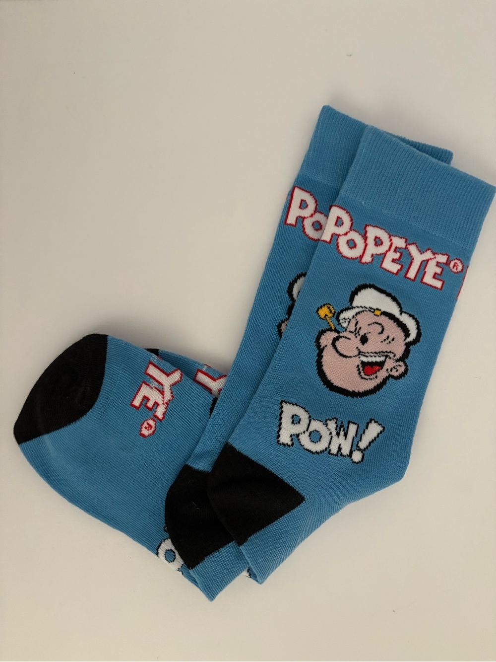Popeye Men's Crew Socks Graphic Cartoon Design Fits Shoe Size 6-12